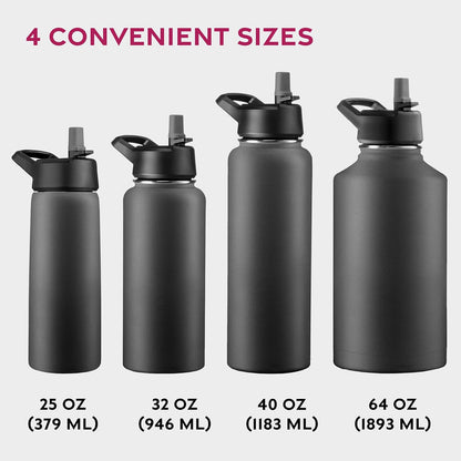 FineDine Water Bottle - Stainless Steel Insulated Water Bottle with Straw Lid, Flip Lid & Wide-Mouth Cap - Keeps Hot and Cold - 25 Oz / 739ml - Pure Pearly White - PuriLite