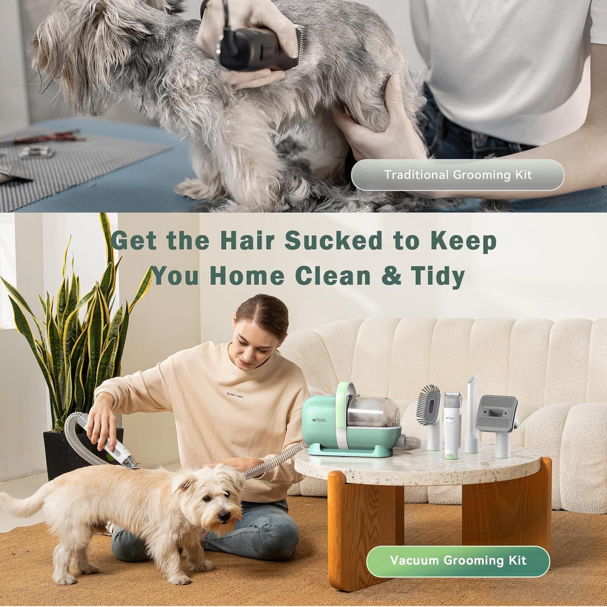 Afloia Dog Grooming Kit, Pet Grooming Vacuum & Dog Clippers Nail Trimmer Grinder & Dogs Brush for Shedding with 6 Pets Groom Tools, Low Noise Dogs Hair Remover Pets Supplies (White) - PuriLite