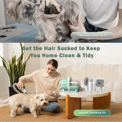 Afloia Dog Grooming Kit, Pet Grooming Vacuum & Dog Clippers Nail Trimmer Grinder & Dogs Brush for Shedding with 6 Pets Groom Tools, Low Noise Dogs Hair Remover Pets Supplies (White) - PuriLite
