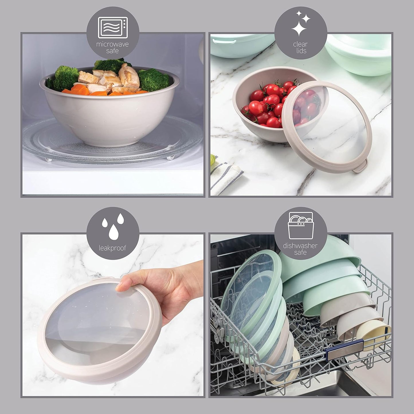 COOK WITH COLOR Mixing Bowls with TPR Lids - 12 Piece Plastic Nesting Bowls Set Includes 6 Prep Bowls and 6 Lids, Microwave Safe Mixing Bowl Set (Mint) - PuriLite