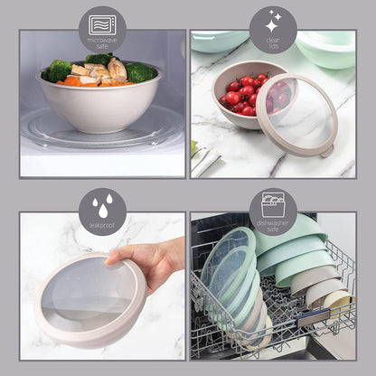 COOK WITH COLOR Mixing Bowls with TPR Lids - 12 Piece Plastic Nesting Bowls Set Includes 6 Prep Bowls and 6 Lids, Microwave Safe Mixing Bowl Set (Mint) - PuriLite