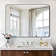 Keonjinn 42 x 36 Brushed Nickel Bathroom Vanity Mirror, Large Rounded Rectangle Bathroom Mirrors for over Sink, Metal Framed Silver Mirror for Wall, Shatterproof HD Tempered Glass(Horizontal/Vertical) - PuriLite