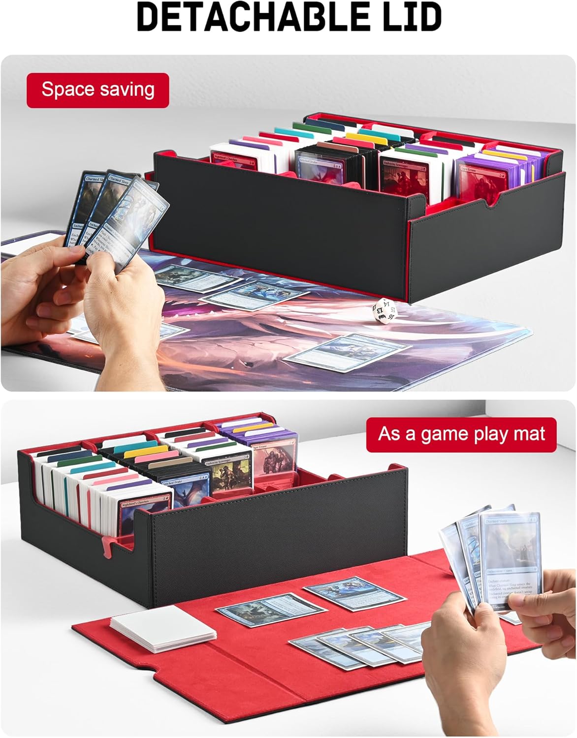 ZLCA Card Storage Box for MTG PTCG, Commander Deck Box Holds 3000+ Cards, Card Storage Case with 4 Stoppers, Card Organizer for TCG Sport Cards (Black) - PuriLite