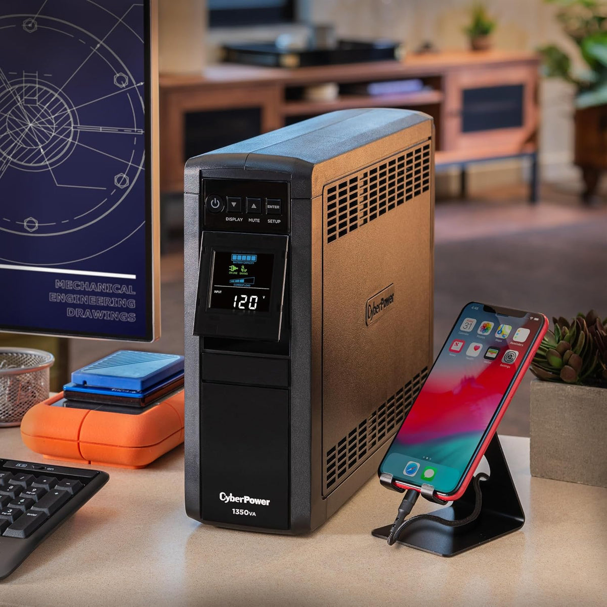 CyberPower CP1500PFCLCD PFC Sinewave UPS System, 1500VA/1000W, 12 Outlets, AVR, Mini Tower, Black - PuriLite