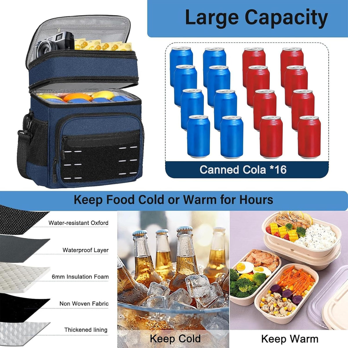 Lunch Box Cooler Bag - Insulated Tactical Lunchbox for Men - XLarge Lunch Pail Lunch Kit for Adults Work Outdoor Shifts Trips Black Camo 25L - PuriLite
