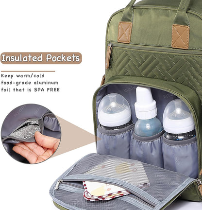 Diaper Bag Backpack, iniuniu Large Baby Bags with Diaper Pouch, Washable Changing Pad, Pacifier Case and Stroller Straps - PuriLite