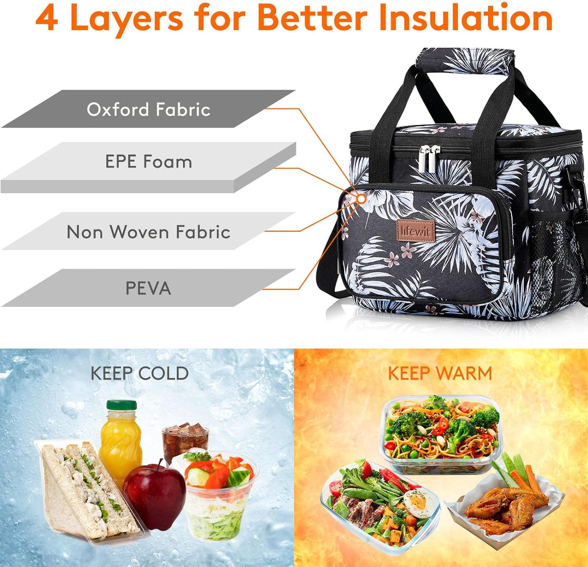 Lifewit Large Lunch Bag for Adults, 24-Can 15L Insulated Lunch Box Leakproof Soft Cooler Cooling Tote for Men Women, Waterproof Reusable Cooler Bags for Work Office Outdoor Picnic Camping, Black - PuriLite