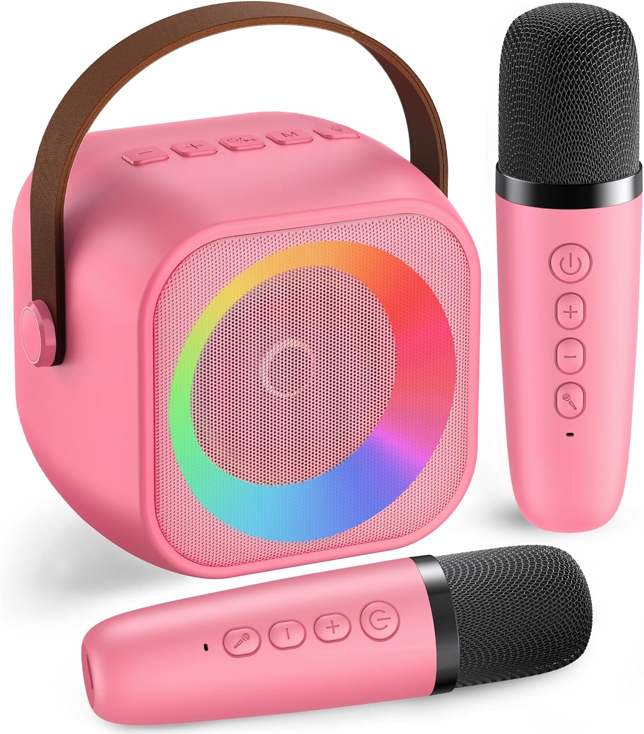 Karaoke Machine, Portable Bluetooth Karaoke Speaker with 2 Wireless Microphones and Party Lights for Kids and Adults, Birthday Gifts for Girls Boys Family Home Party (Beige2) - PuriLite
