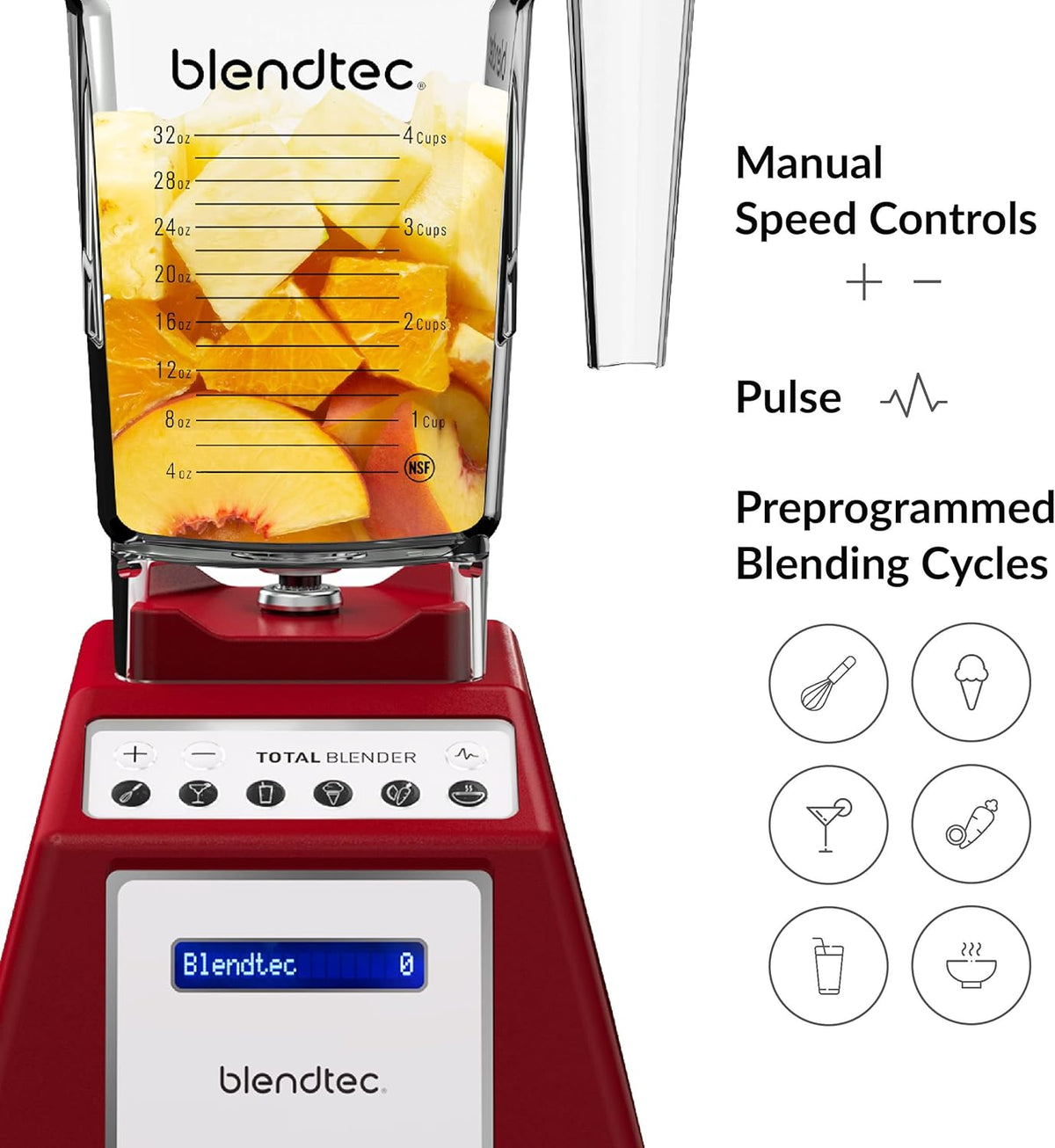 Blendtec Total Classic Original Blender and 75 oz FourSide Blender Jar - Kitchen Blender Bundle - Red - PuriLite