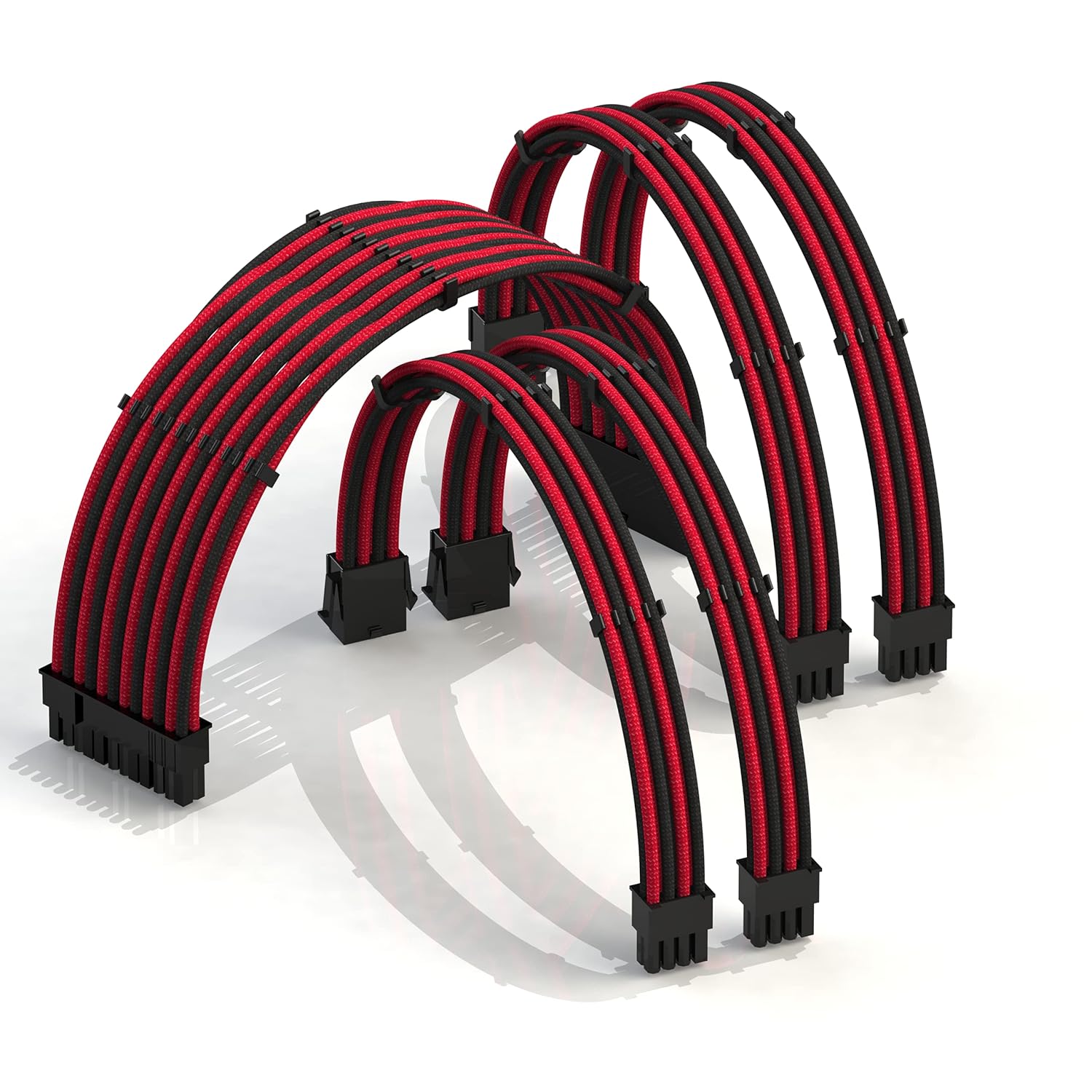 LINKUP - 30cm Super Soft and Flexible PSU Cable Extension Sleeved Custom Mod GPU PC Braided w/Comb Kit | 1 x 24 P (20+4) | 2 x 8 P (4+4) CPU | 2 x 8 P (6+2) GPU Set | 300mm - Blackgreen - PuriLite