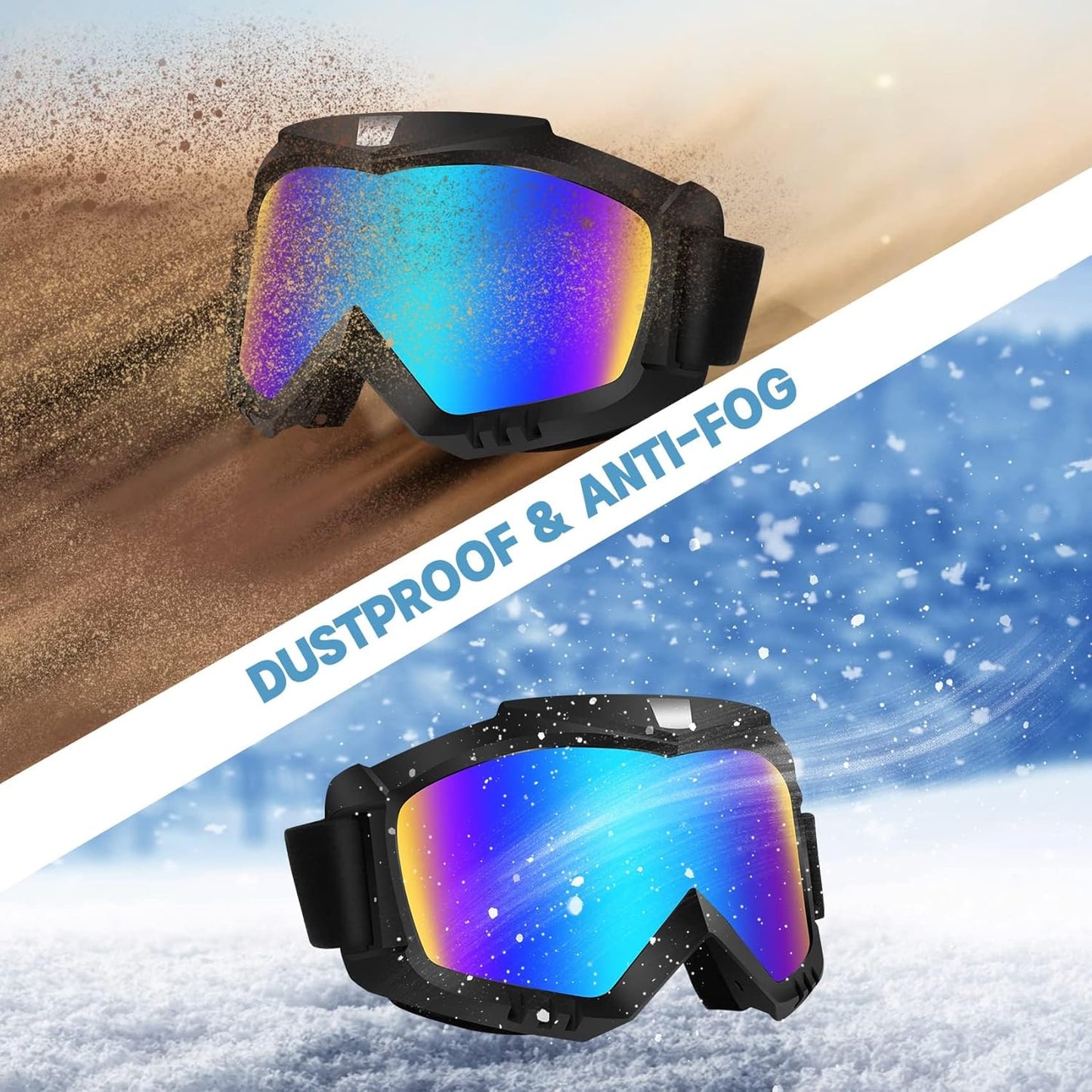 Lievermo Dirt Bike Goggles, Motorcycle Goggles 2 Pack ATV Goggles Riding Goggles Ski Goggles Windproof Glasses Racing Goggles - PuriLite