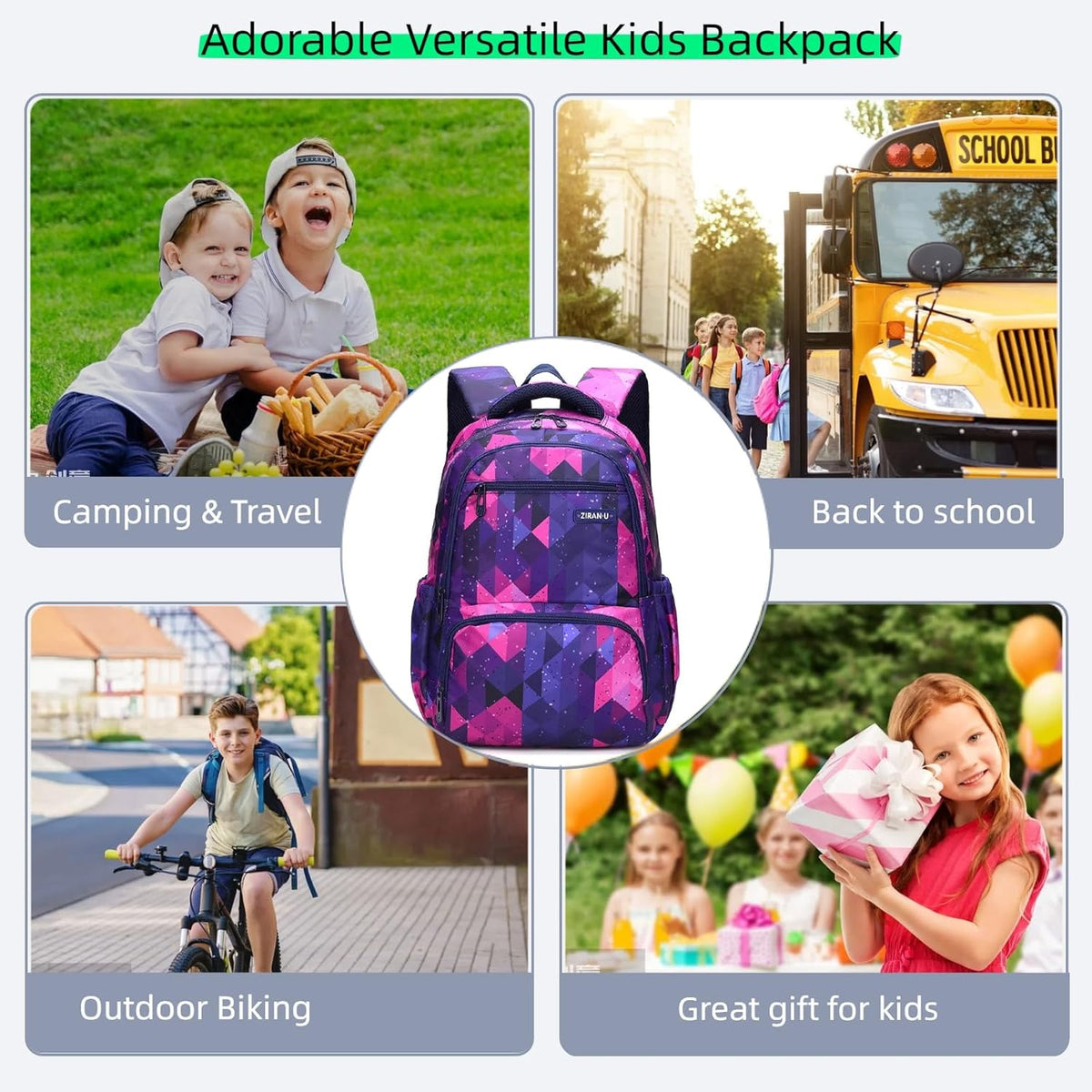 Kids Backpack for Boys Girls Nylon Elementary School Bags Durable Children Bookbags Casual Travel Back Pack - PuriLite