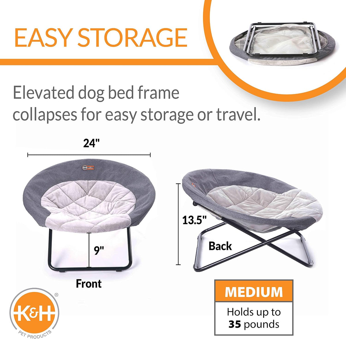 K&H PET Products Elevated Cozy Cot Classy Gray Medium 24 Inches