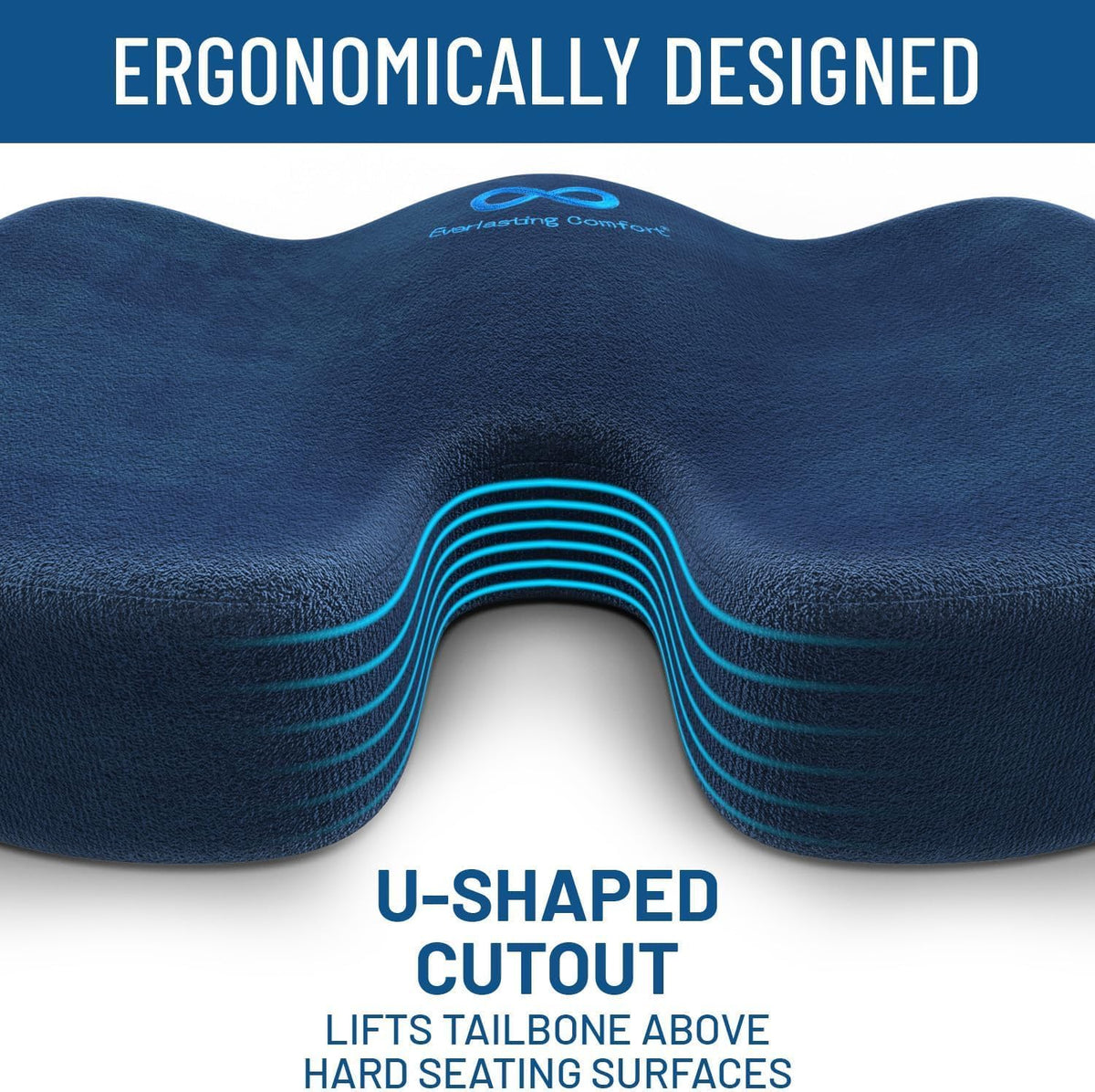 Everlasting Comfort Memory Foam Seat Cushion - Office Chair Cushion for Work, Travel, Car Support Pillow for Driving - Portable Seat for Chairs and Desks - Coussin Chaise - Black - PuriLite