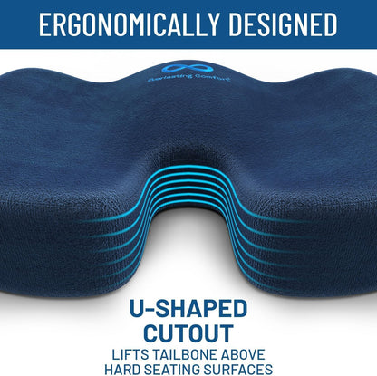 Everlasting Comfort Memory Foam Seat Cushion - Office Chair Cushion for Work, Travel, Car Support Pillow for Driving - Portable Seat for Chairs and Desks - Coussin Chaise - Black - PuriLite
