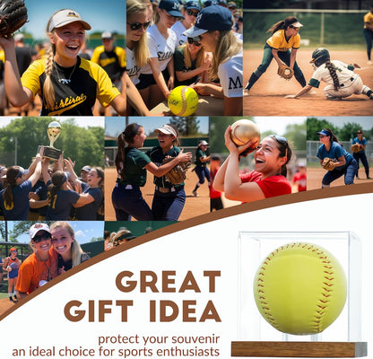 JupDec Baseball Display Case, Clear Cube Baseball Holder with Wooden Base, Autograph Baseball Stand Box for Single Ball, Acacia Wood, Brown, 1 Pack - PuriLite