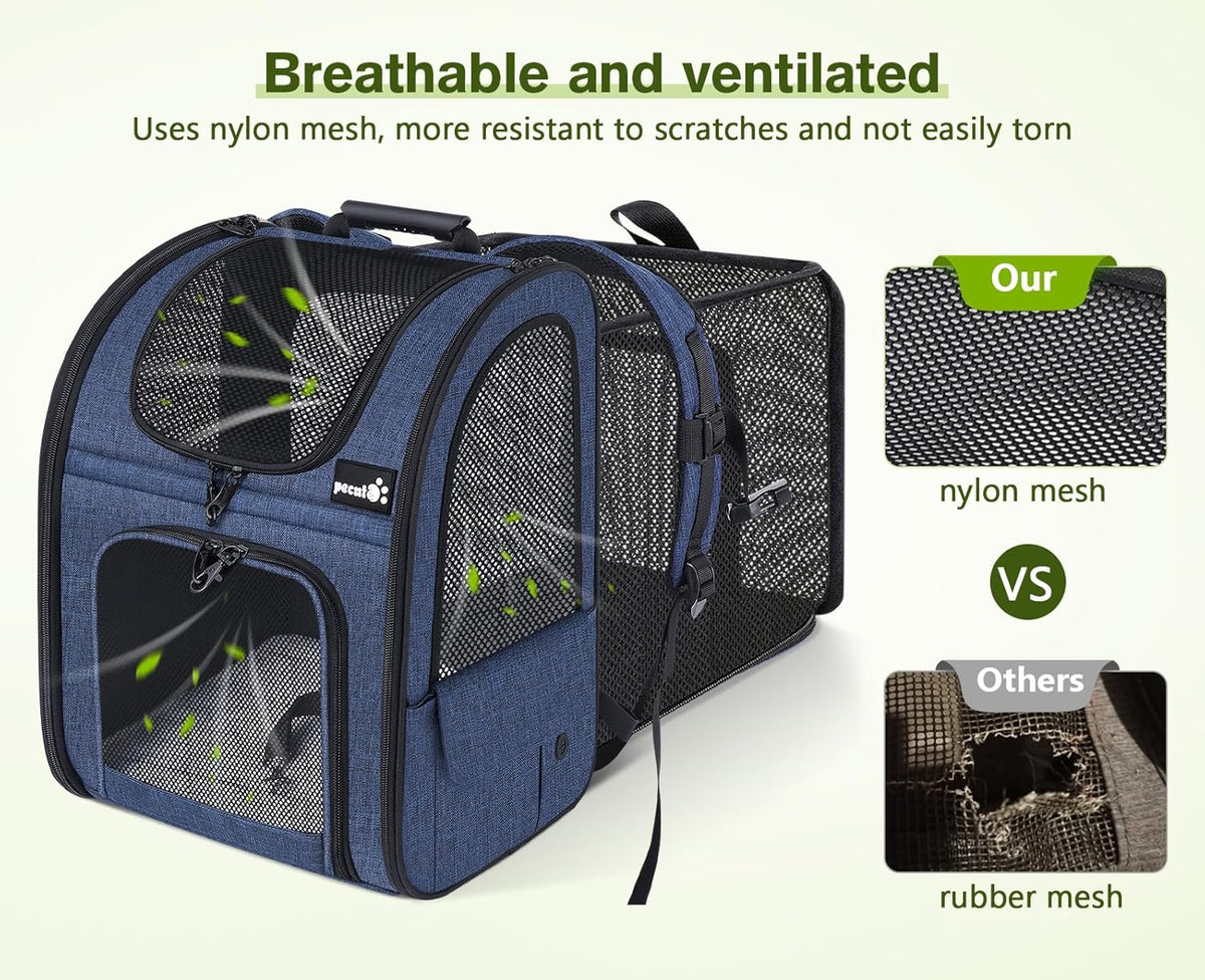 Pecute Pet Carrier Backpack, Dog Carrier Backpack Expandable with Breathable Mesh for Pets ＜6kg, Pet Backpack Carrier for Hiking Travel Camping Outdoor - PuriLite