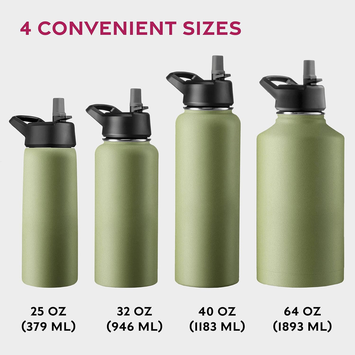 FineDine Water Bottle - Stainless Steel Insulated Water Bottle with Straw Lid, Flip Lid & Wide-Mouth Cap - Keeps Hot and Cold - 25 Oz / 739ml - Pure Pearly White - PuriLite