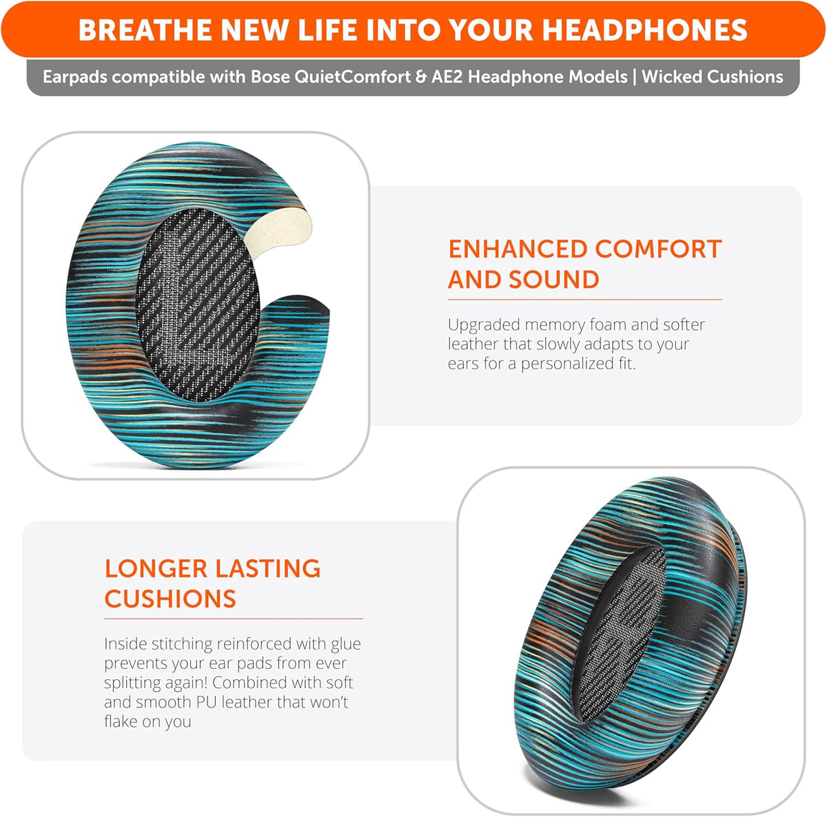 WC Wicked Cushions Upgraded Replacement Ear Pads for Bose QC35 & QC35ii (QuietComfort 35) Headphones & More - Softer Leather, Luxurious Memory Foam, Added Thickness, Extra Durability | Midnight Blue - PuriLite
