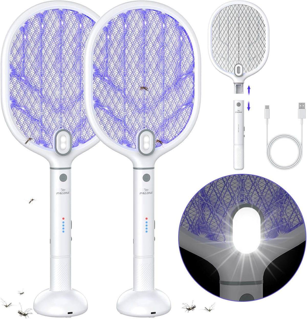 PALONE Bug Zapper Racket ,Fly Swatter with Light, Detachable Dual Modes Fly Zapper for Indoor Outdoor (1 Pack) - PuriLite