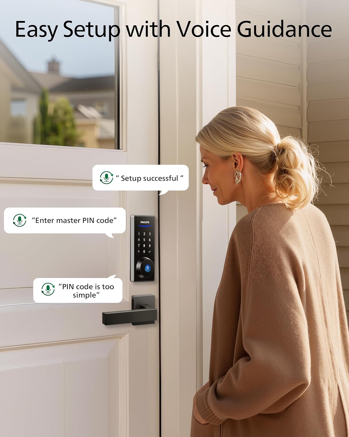 Philips Fingerprint Keyless Entry Door Lock, Electronic Door Lock with Touchscreen, Long-Lasting Battery, Auto Locking, One-Time Code, Keypad Deadbolt, One-Touch Locking, Matte Black - PuriLite