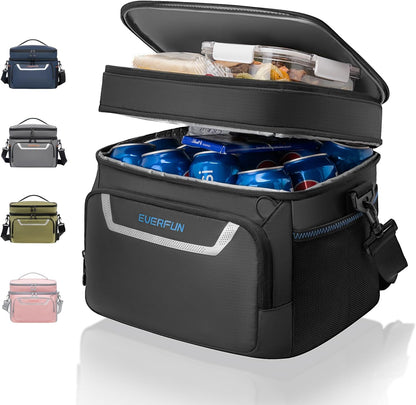 EVERFUN Cooler Bag Insulated Beach Cooler Lunch Bag Box for Men Women Dual Compartments Collapsible Waterproof Leak-Proof for Travel Work Picnic - PuriLite