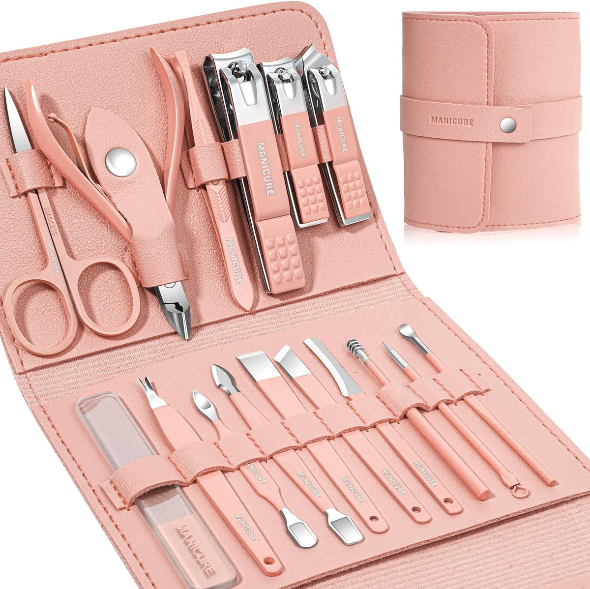 Manicure Set Professional Nail Clippers Pedicure Kit, 16 pcs Stainless Steel Nail Care Tools Grooming Kit with Luxurious Travel Leather Case for Thick Nails Men Women Gift (Black) - PuriLite