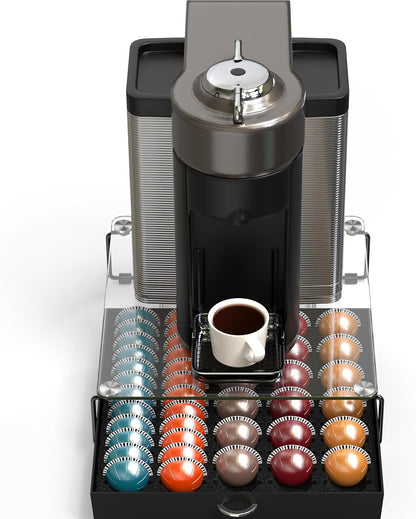 DecoBrothers Vertuo Pod Holder VertuoLine Drawer Storage for Nespresso Coffee Capsules, Crystal Tempered Glass, White - PuriLite