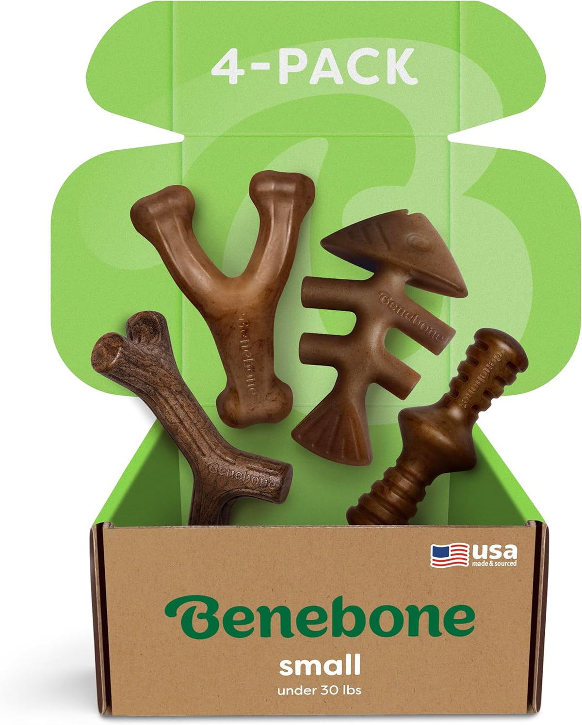 Benebone 4-Pack Durable Dog Chew Toys for Aggressive Chewers, Real Flavors, Made in USA, Medium - PuriLite
