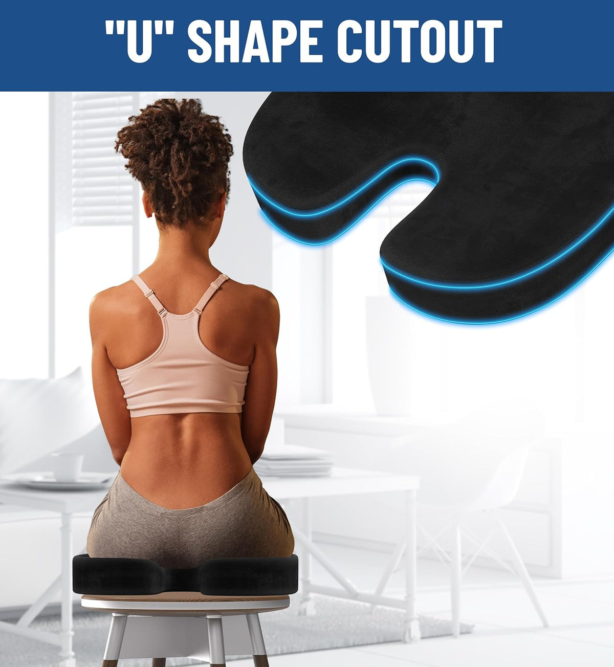 Everlasting Comfort Memory Foam Seat Cushion - Office Chair Cushion for Work, Travel, Car Support Pillow for Driving - Portable Seat for Chairs and Desks - Coussin Chaise - Black - PuriLite