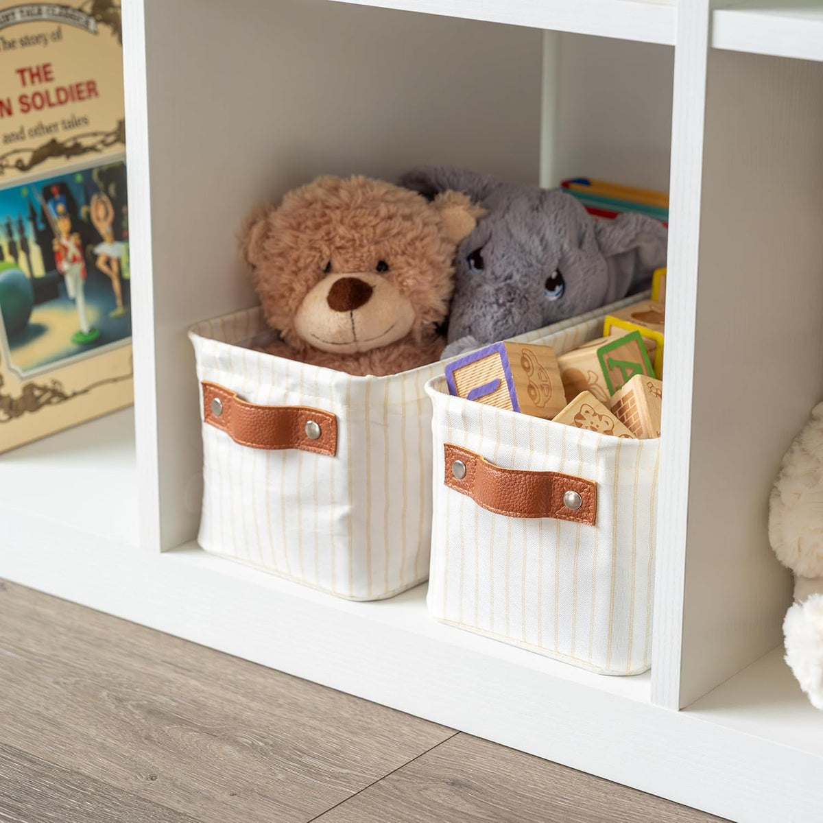 OrganiHaus Large Fabric Storage Baskets for Shelves 3 Pack, 15x11in Closet Storage Bins for Shelves, Cloth Baskets, Fabric Storage Cubes, Linen Closet Organizers, Fabric Basket, White Basket - PuriLite
