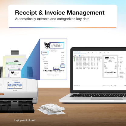 Epson RapidReceipt RR-600W Wireless Desktop Color 2-Sided Receipt & Document Scanner with ScanSmart AI PRO Receipt Management & PDF Software for PC & Mac, Touchscreen & 100-Page Auto Document Feeder - PuriLite