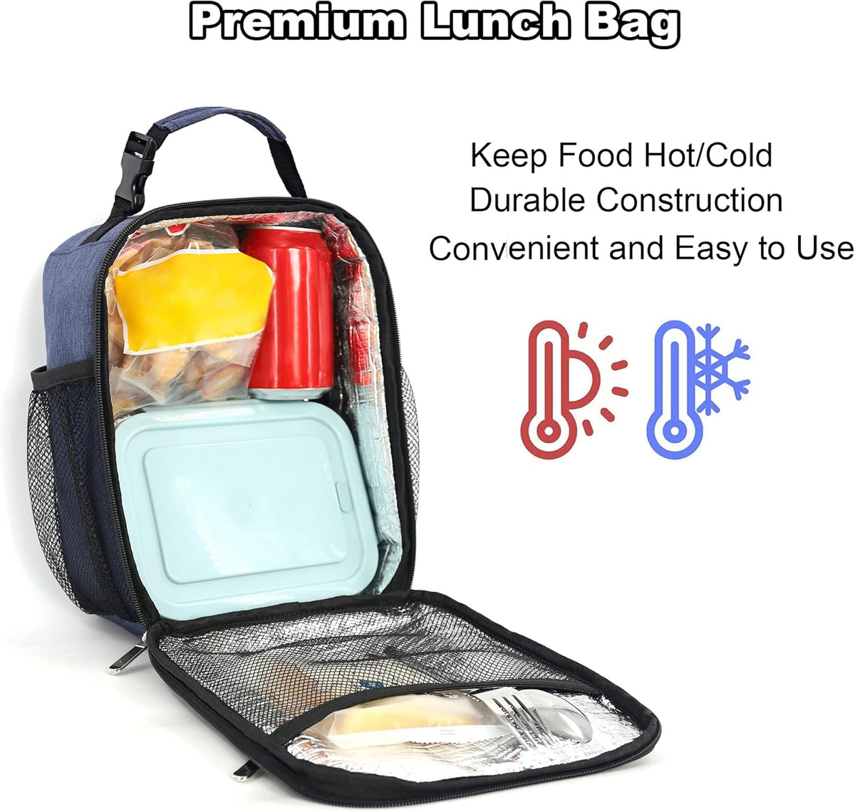 Lunch Box for Men Women Adults Small Lunch Bag for Office Work Picnic - Reusable Portable Lunchbox, Black - PuriLite