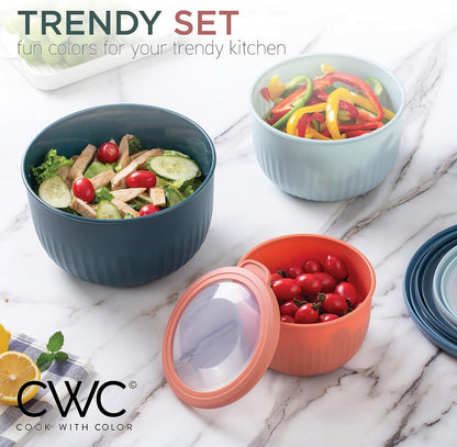 COOK WITH COLOR Prep Bowls with Lids- 8 Piece Nesting Plastic Small Mixing Bowl Set with Lids (Teal Ombre) - PuriLite