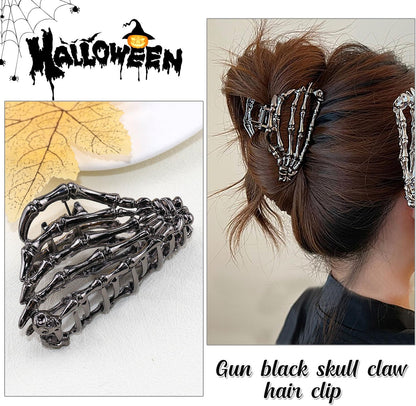 Muumoo Metal Skull Hand Hair Clip, 1Pcs Gunmetal Hair Claw Clip for Thin Hair Punk & Y2K-Style - PuriLite