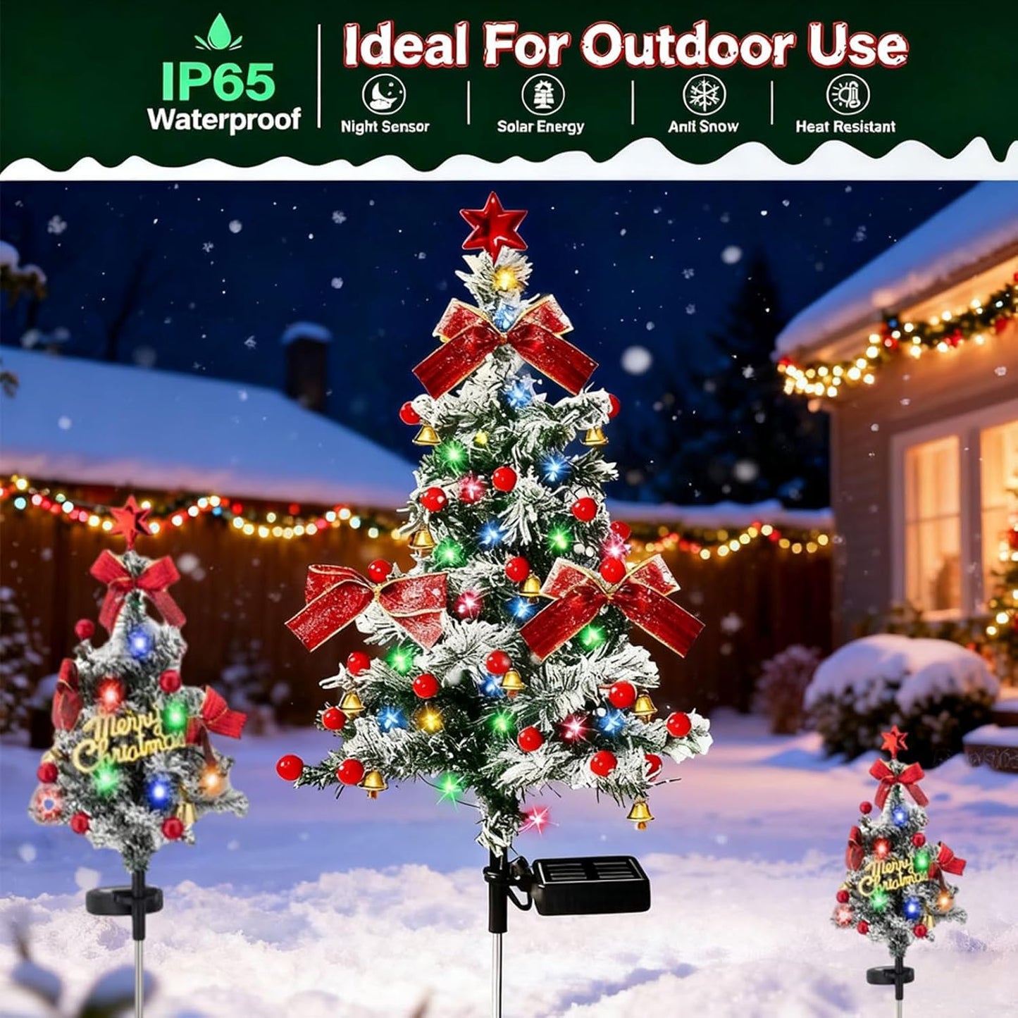 Upliftjoys Solar Christmas Trees Lights Outdoor Decoration Waterproof, Small Solar Power Xmas Tree Pathway Lights, Solared Christmas Stake Lights Yard Decor for Path Lawn Patio (B-1pc) - PuriLite