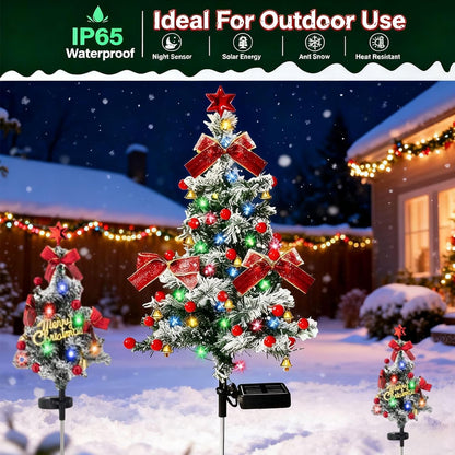 Upliftjoys Solar Christmas Trees Lights Outdoor Decoration Waterproof, Small Solar Power Xmas Tree Pathway Lights, Solared Christmas Stake Lights Yard Decor for Path Lawn Patio (B-1pc) - PuriLite