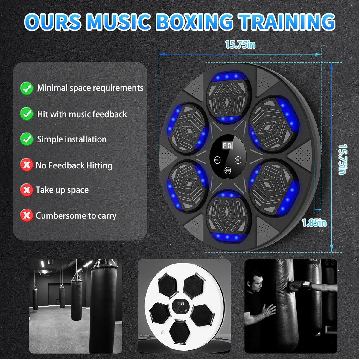 2025 Upgraded Music Boxing Machine for Adults & Kids - Wall-Mounted Smart Punching Target with Boxing Gloves, Home Gym & Office Training Equipment (Latest Model) - PuriLite