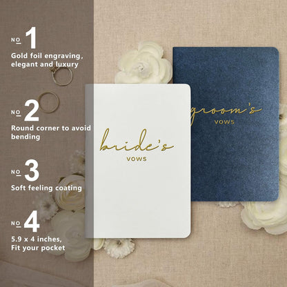 WeddingGiftsWedding Vow Books His and Hers Soft Touch Gold Foil Engraving Vow Books Wedding Essentials Wedding Accessories(TR-HH-Black) - PuriLite