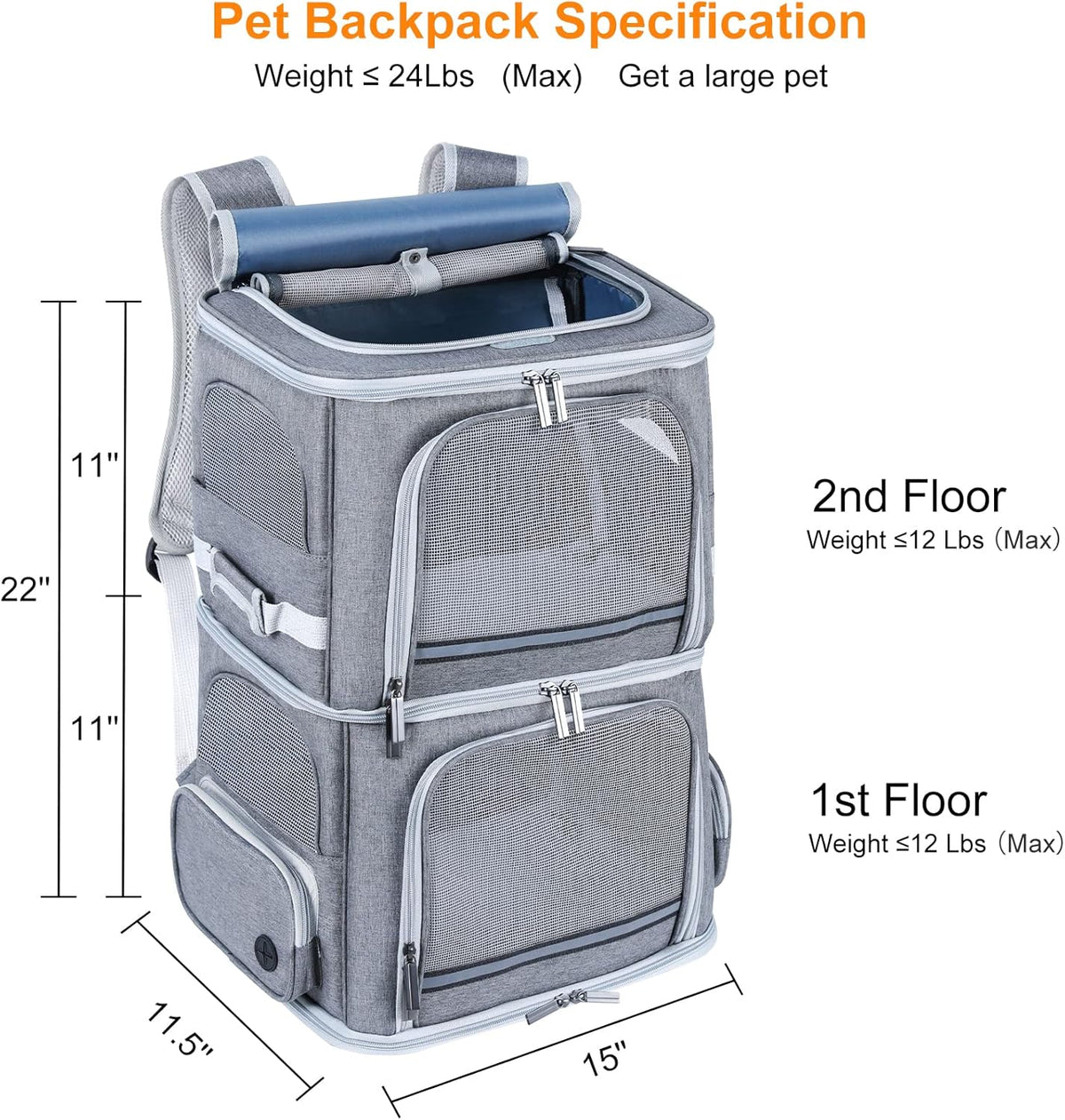 Double Cat Carrier for 2 Cats,Dog Backpack Carrier for Medium Dogs,Double Compartment Pet Carrier Backpack for Dual Pets,for Outdoor Traveling/Stroll and Picnic - PuriLite
