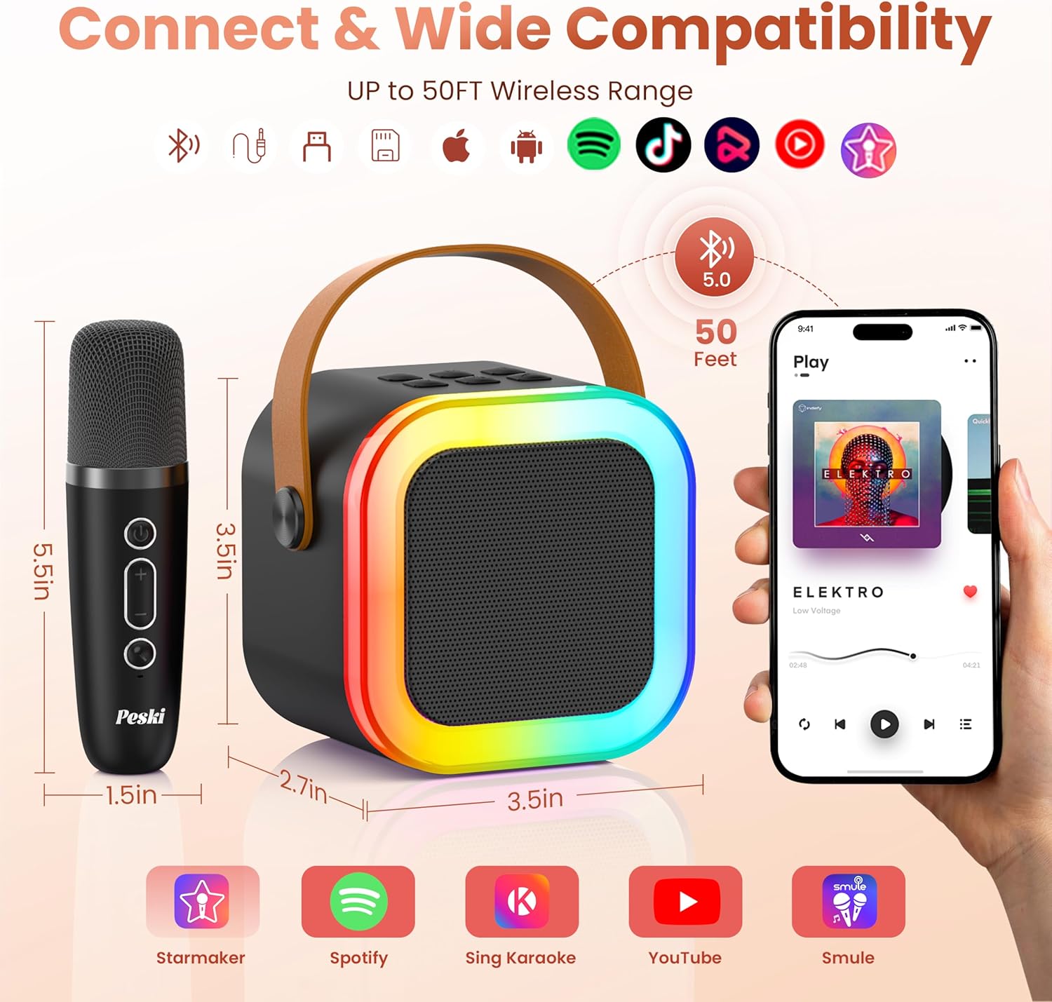 Karaoke Machine for Kids Adults, Portable Bluetooth Mini Karaoke Microphone Singing Speaker Karaoke Player with 2 Wireless Mic Toys for All Smartphones,Birthday, Family,Home Party (Purple) - PuriLite