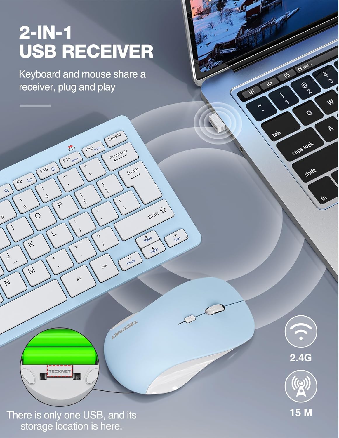 TECKNET Keyboard and Mouse Wireless - Compact 2.4GHz Wireless Keyboard and Mouse Combo with Adjustable DPI, Ultra-Quiet Clicks, Lag-Free Performance for Computer, Laptop, PC, Windows, Mac, Chrome OS - PuriLite
