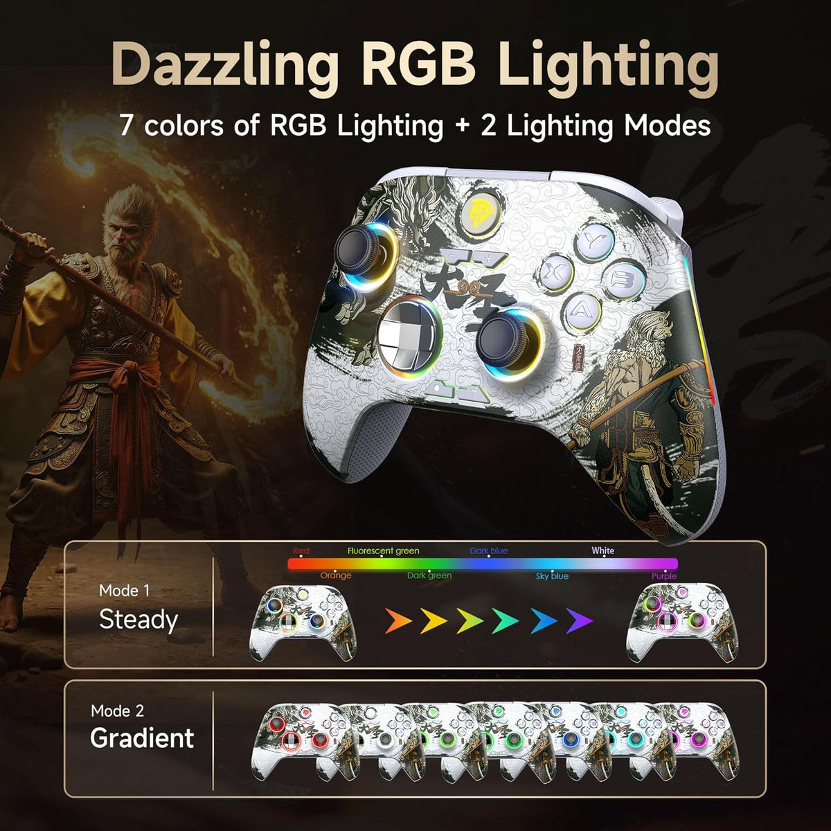EasySMX X15 PC Controller - Enhanced Wireless Bluetooth Controller with Hall Joysticks/Hall Triggers/RGB Lighting - No Stick Drift, No Dead Zone - Work for Windows PC, Android, Steam and Switch - PuriLite