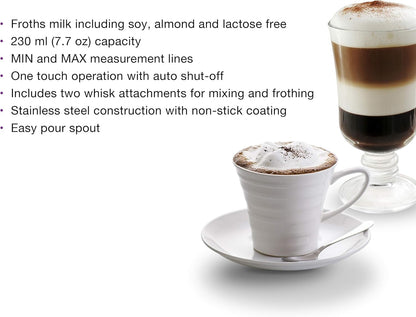 Salton Stainless Steel Milk Frother - Froth, Warm & Foam Milk for Coffees & Lattes - PuriLite