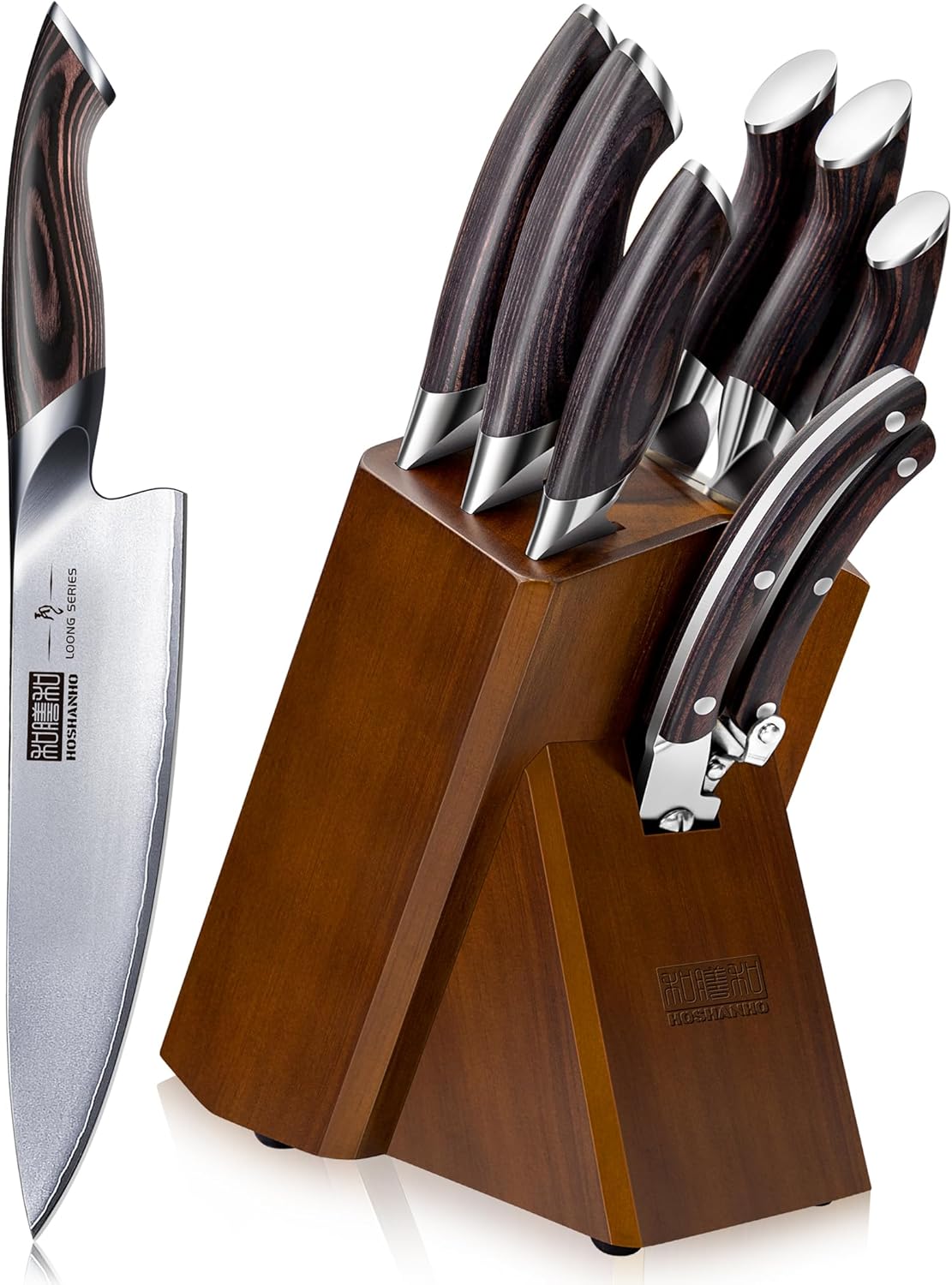 HOSHANHO 16-Piece Knife Set, Japanese High Carbon Stainless Steel Kitchen Knife Set, Ultra Sharp Chef Knife Block Set with Sharpener - PuriLite