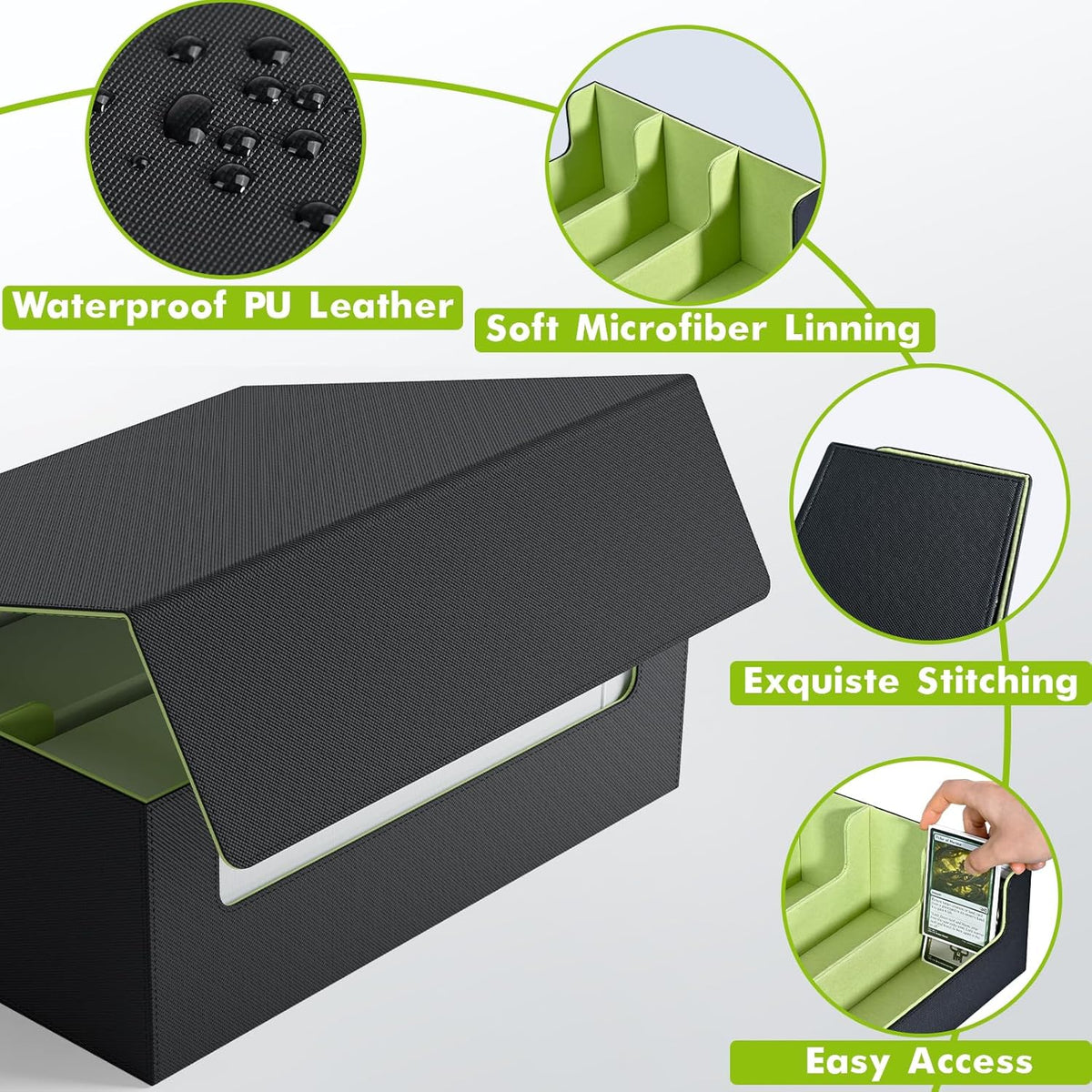 ZLCA Card Storage Box for MTG PTCG, Commander Deck Box Holds 3000+ Cards, Card Storage Case with 4 Stoppers, Card Organizer for TCG Sport Cards (Black) - PuriLite