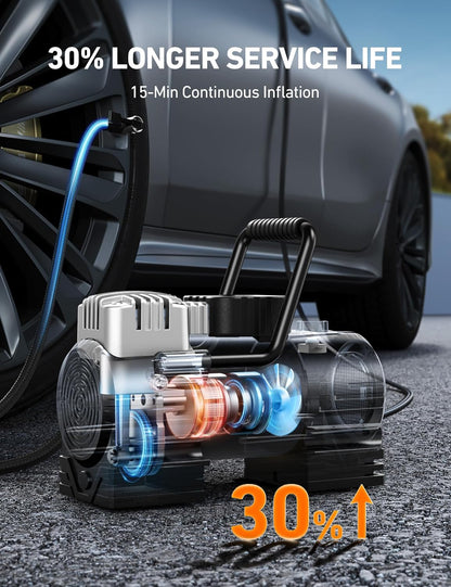 AstroAI Tire Inflator Portable Air Compressor (Up to 150 PSI) Tire Pump for Car 12V DC Digital Air Pump with 12 LEDs Super Bright Light for Bicycle, Motorcycle, Automotive Car Accessories - PuriLite
