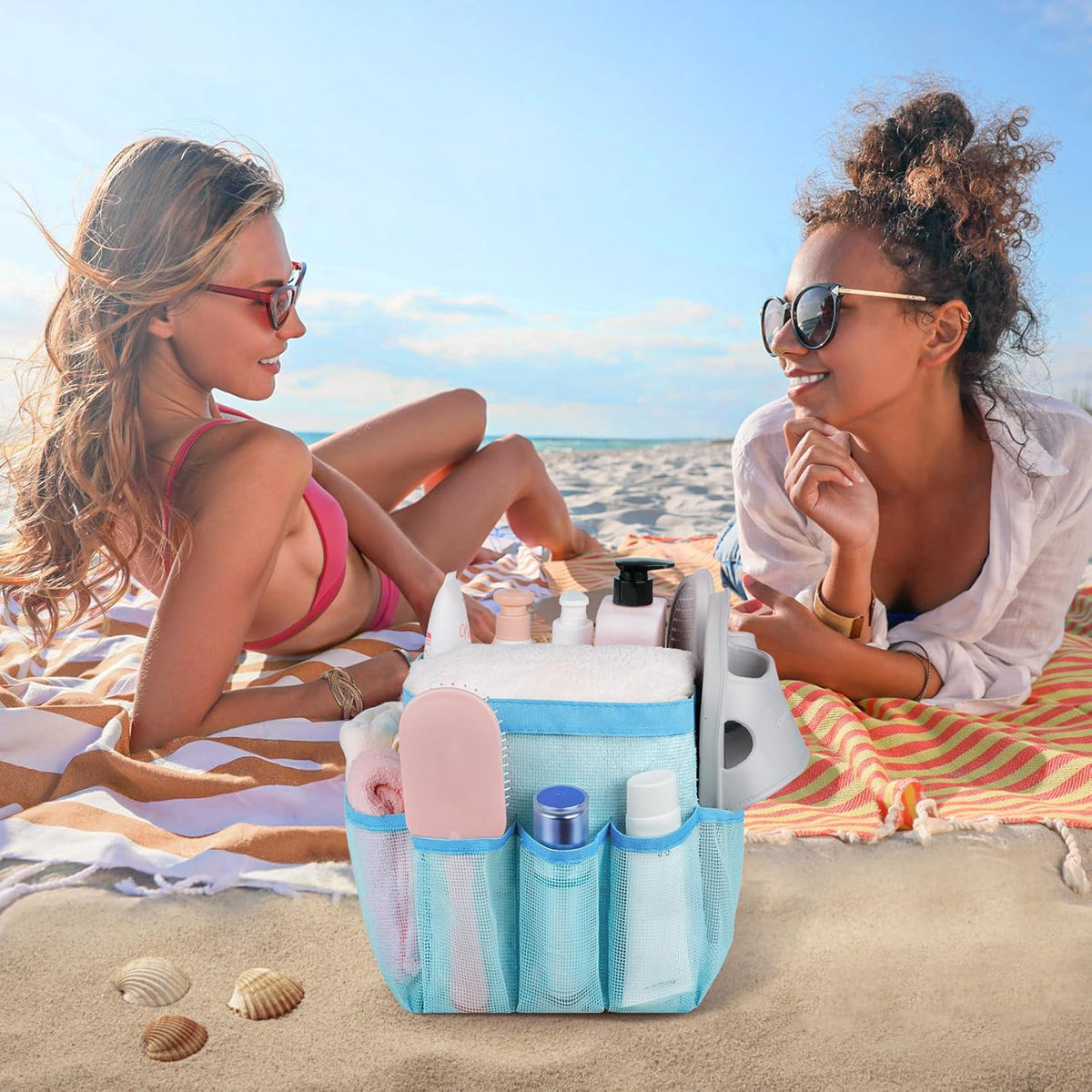 Attmu Mesh Shower Caddy Portable for College Dorm Room Essentials with 8 Pockets, Hanging Shower Caddy Basket Tote Bag Toiletry Accessories for Bathroom - PuriLite