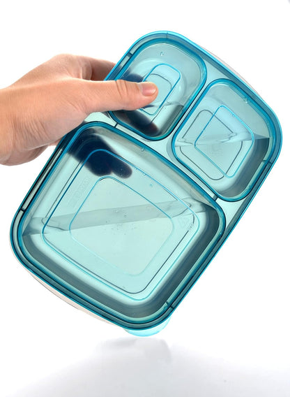Youngever 7 Pack Bento Lunch Box, Meal Prep Containers, Reusable 3 Compartment Plastic Divided Food Storage Container Boxes - PuriLite