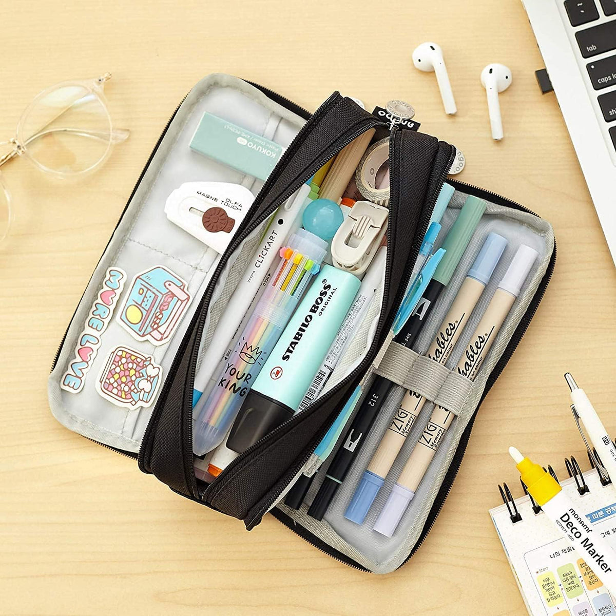 Big Capacity Pencil Case, OLIYuMi 3 Compartment Pencil Pouch Pencil Bag Storage Box Stationery Organizer Makeup Bag with Zipper Closure for Student Office College Boys and Girls (Pink) - PuriLite